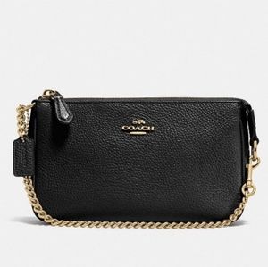 (NWOT) Coach Nolita Wristlet 19 Black Pebbled Leather with Gold Chains